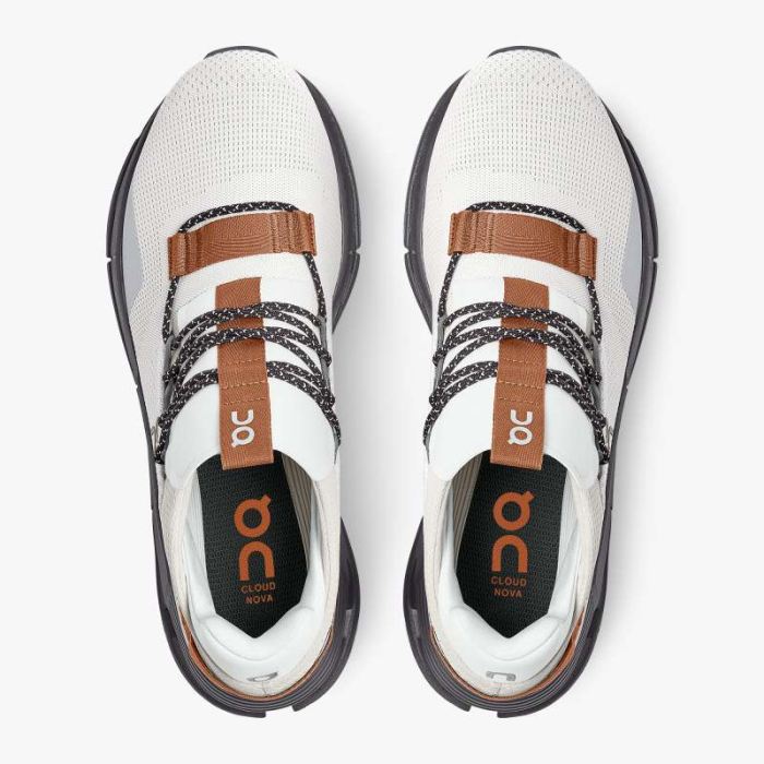 On Cloud Shoes Canada Men's Cloudnova-White | Pecan - Click Image to Close